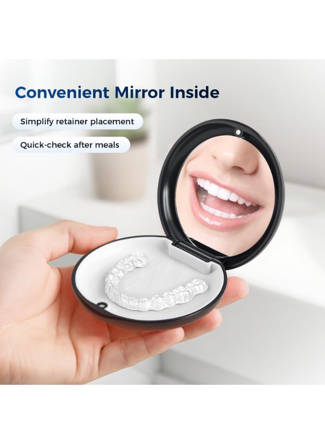 RTYY Retainer Case with Mirror Mouthguard Case Denture Case with Magnetic Closure, Retainer Holder Denture Holder Container Aligner Retainer Braces Storage Box Organizer with Silicone Textured Liner - Image 2
