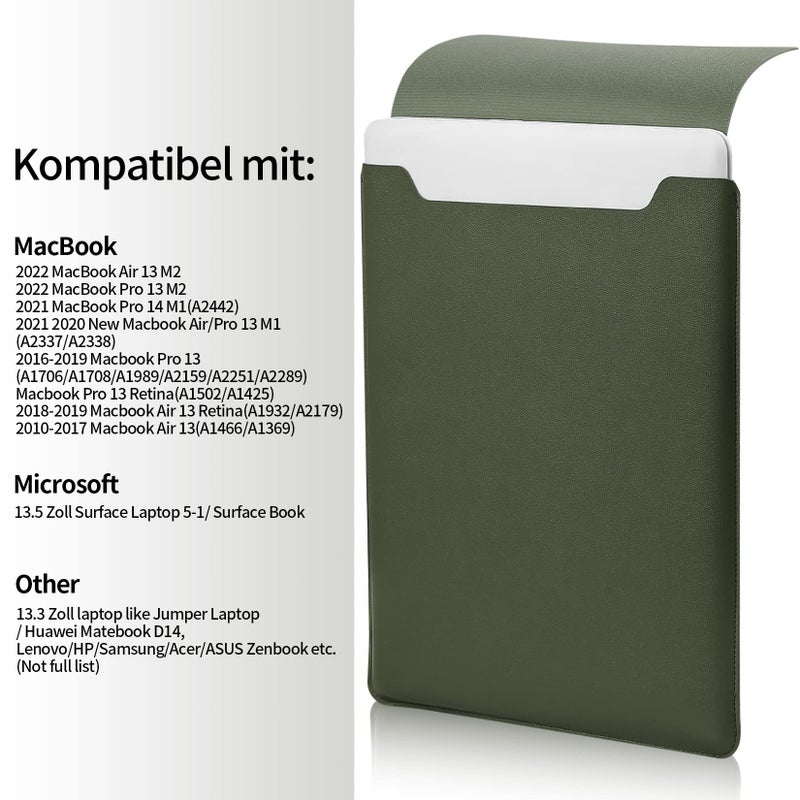 HexinYigjly 13.3-14" Laptop Sleeve, Padded Case, Thin Portable Versatile Bag Compatible With 2022 Pro 14 inch/2015 Pro 13.3 inch/2015 Air 13.3 inch (Dark Green) - Image 3