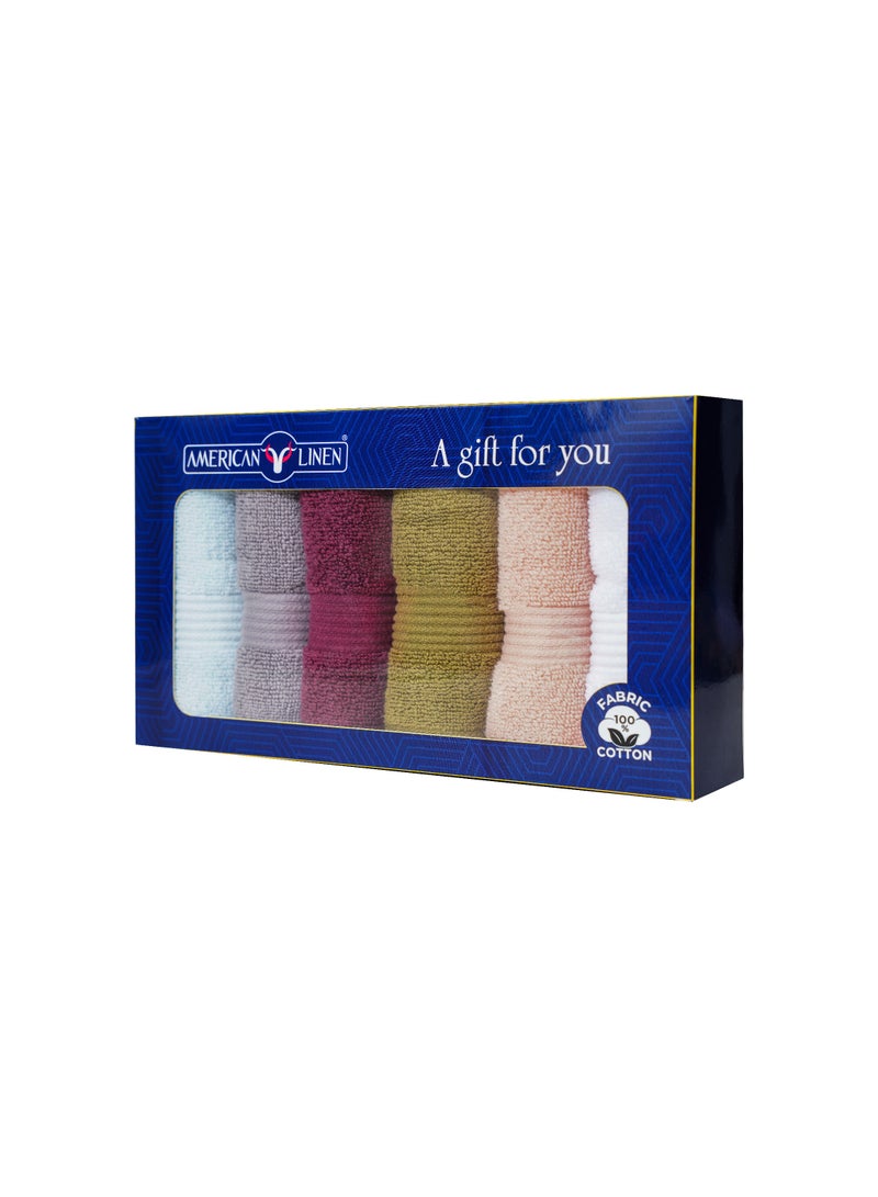 أميريكان لينين مجموعة هدايا فاخرة مكونة من 6 مناشف وجه متعددة الألوان مضادة للميكروبات مقاس 30 × 30 - Image 1