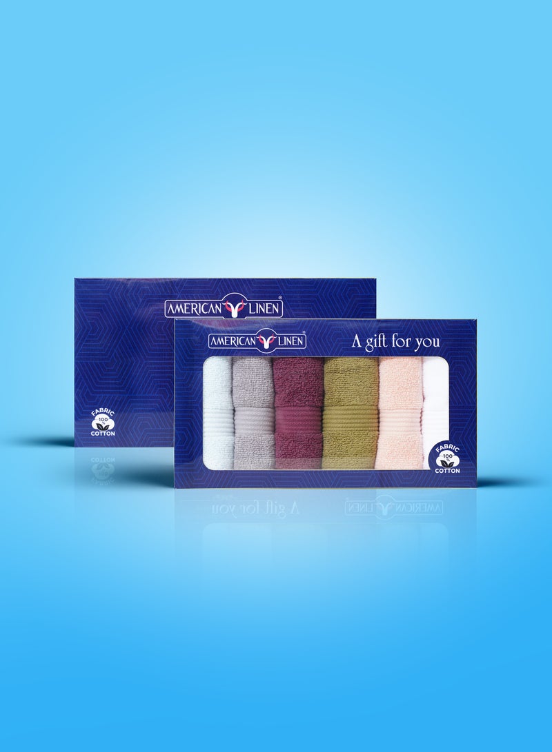 أميريكان لينين مجموعة هدايا فاخرة مكونة من 6 مناشف وجه متعددة الألوان مضادة للميكروبات مقاس 30 × 30 - Image 3