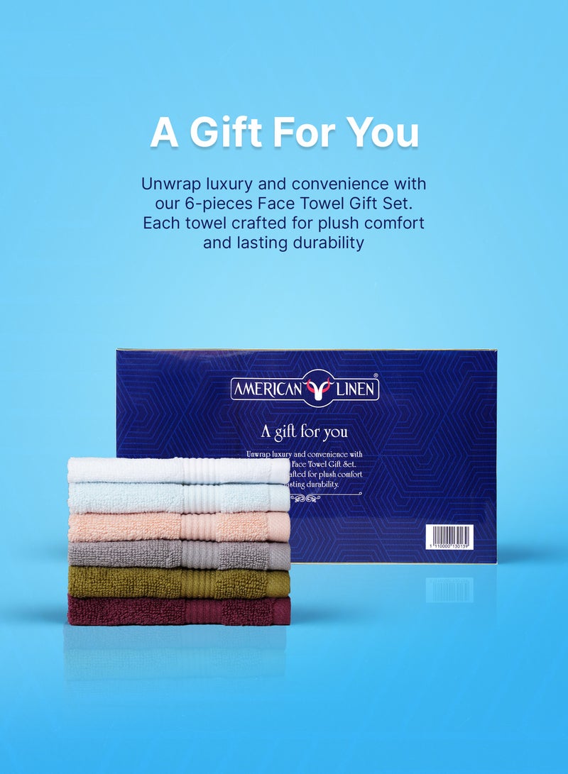 أميريكان لينين مجموعة هدايا فاخرة مكونة من 6 مناشف وجه متعددة الألوان مضادة للميكروبات مقاس 30 × 30 - Image 4