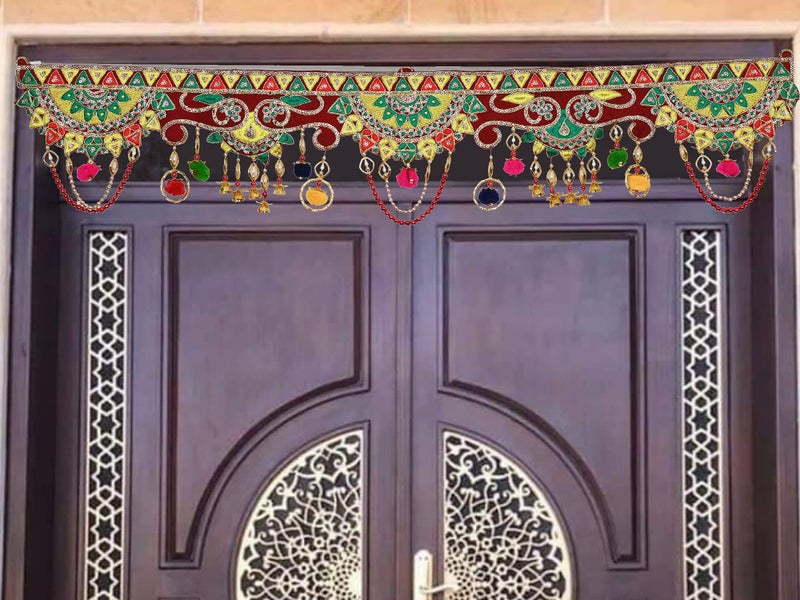 CraftVatika toran for Main Door Traditional bandarwal Handmade Hanging Latest Home décor mandir Decoration Entrance Main Pooja Room, Velvet Hand Embroidered (36 x 8 Inches) - Image 2