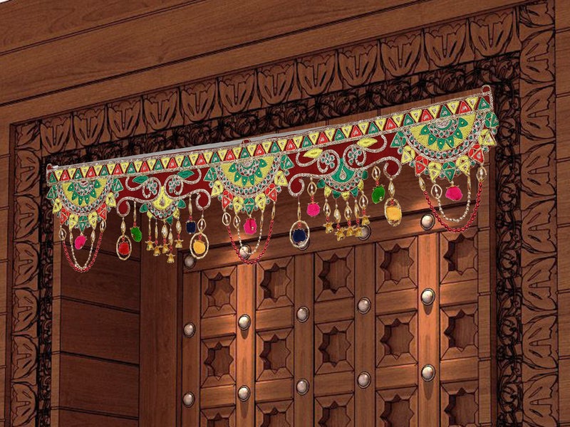CraftVatika toran for Main Door Traditional bandarwal Handmade Hanging Latest Home décor mandir Decoration Entrance Main Pooja Room, Velvet Hand Embroidered (36 x 8 Inches) - Image 1