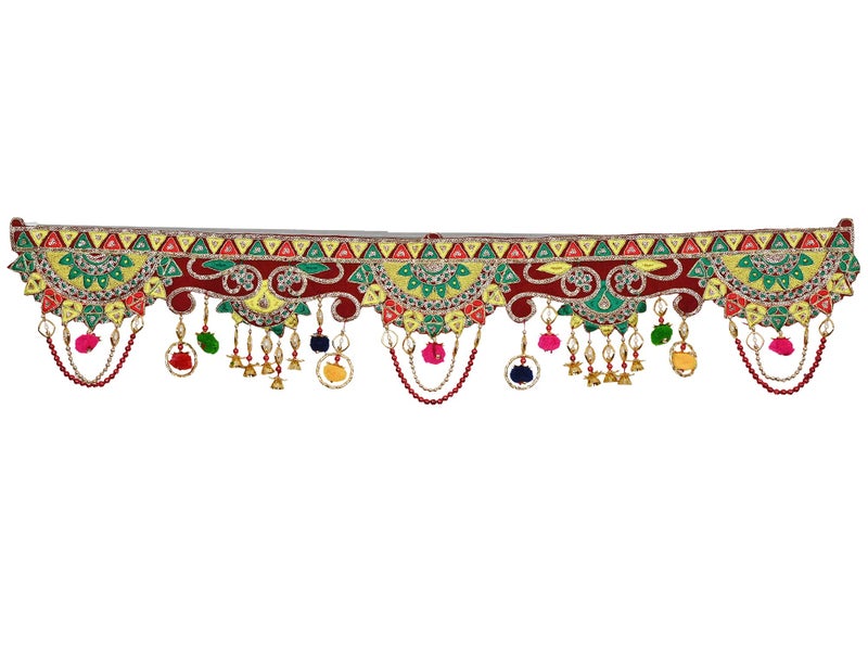 CraftVatika toran for Main Door Traditional bandarwal Handmade Hanging Latest Home décor mandir Decoration Entrance Main Pooja Room, Velvet Hand Embroidered (36 x 8 Inches) - Image 4