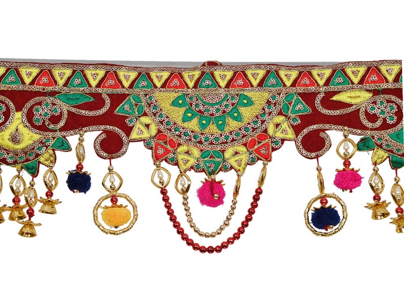 CraftVatika toran for Main Door Traditional bandarwal Handmade Hanging Latest Home décor mandir Decoration Entrance Main Pooja Room, Velvet Hand Embroidered (36 x 8 Inches) - Image 3