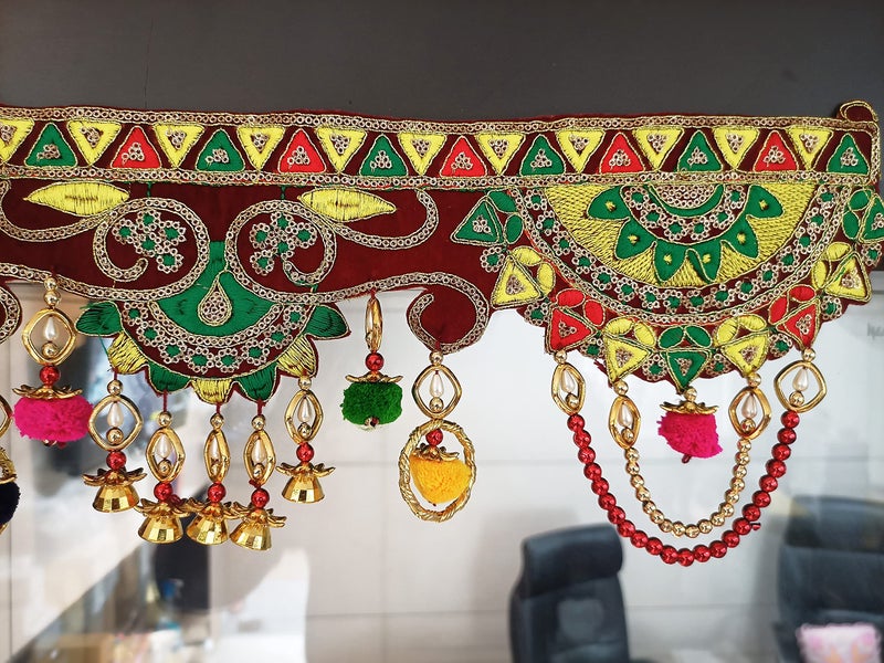 CraftVatika toran for Main Door Traditional bandarwal Handmade Hanging Latest Home décor mandir Decoration Entrance Main Pooja Room, Velvet Hand Embroidered (36 x 8 Inches) - Image 5