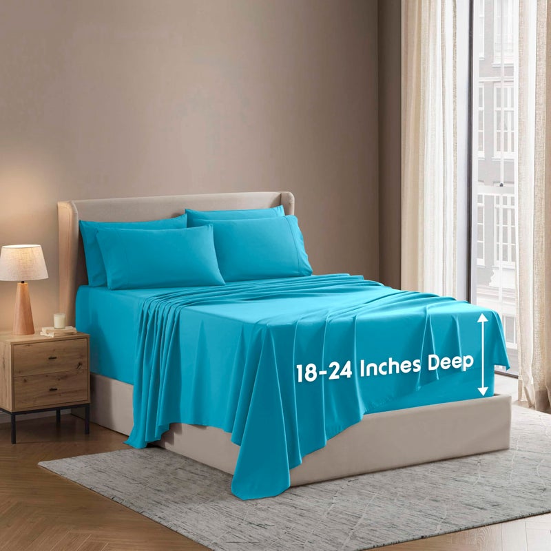 Nestl Extra Deep Cal King Sheet Set  6 Piece Breathable  Cooling Sheets  Hotel Luxury Bedding Set w1824 Inch Extra Deep Pockets  Easy Fit  Super Soft Wrinkle Free  Comfy  Bright Blue