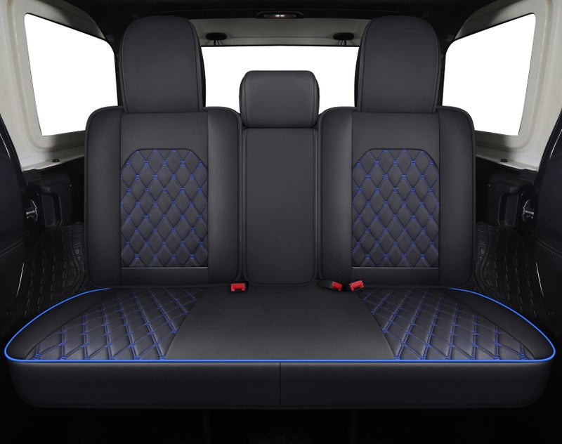 Aierxuan Jeep Wrangler JK JL4-Door Back Seat Covers Custom Fit 2007-2025 Unlimited Rubicon 392 Sahara Willys Sport High Altitude 4X4 Truck Pickup Waterproof Leather(Rear Seat/Black-Blue) - Image 4