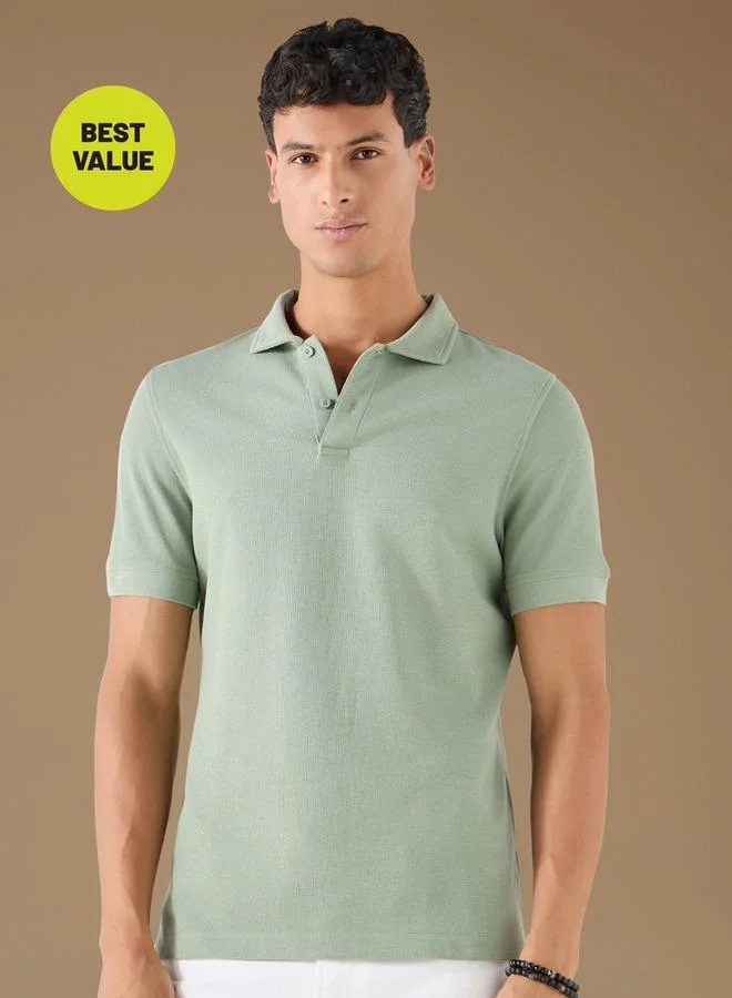 Textured Polo T-shirt with Short Sleeves
