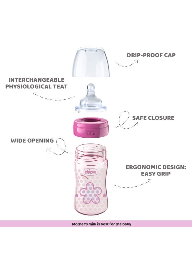 Chicco Wellbeing 150 ml Feeding Bottle, Advanced Anti-Colic System, Soft & Hygienic Silicone Teat, BPA Free (Pink) - Image 3