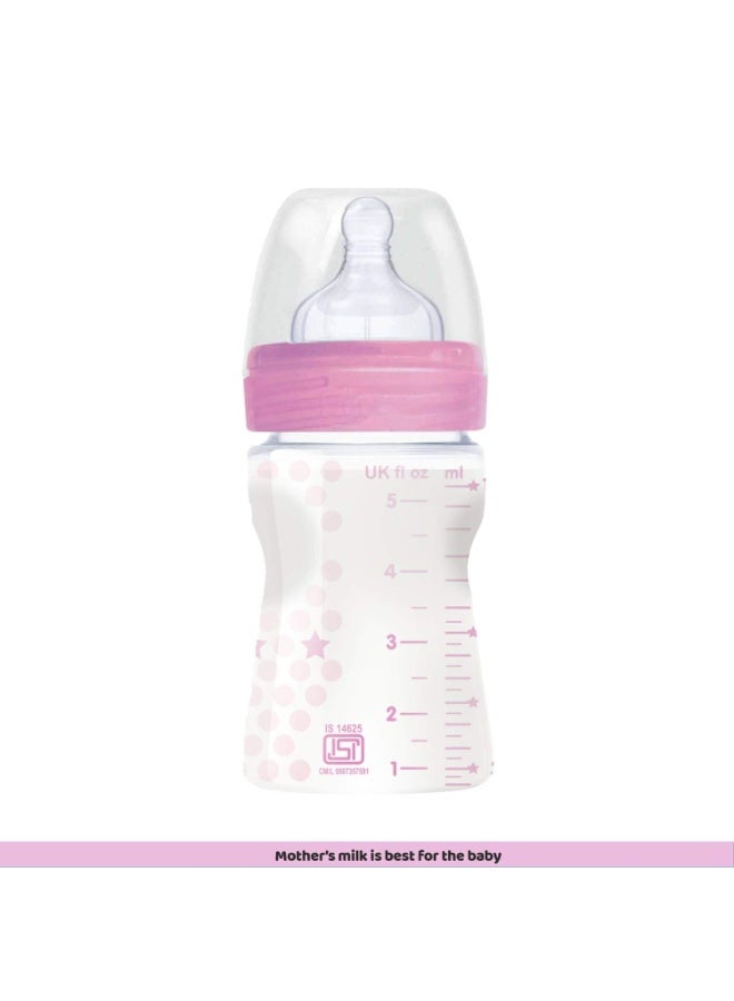 Chicco Wellbeing 150 ml Feeding Bottle, Advanced Anti-Colic System, Soft & Hygienic Silicone Teat, BPA Free (Pink) - Image 1