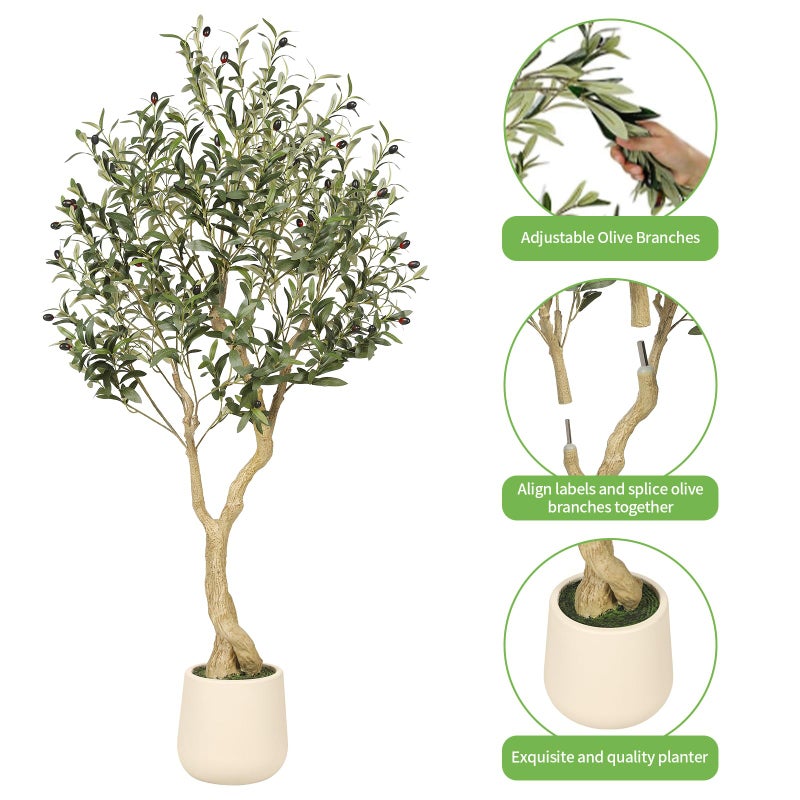 Realead Olive Trees Artificial Indoor - 5FT Faux Olive Tree with White Tall Exquisite Planter - Realistic Fake Olive Tree with Thick Trunk and Lifelike Branches for Home Office Decor - Image 5