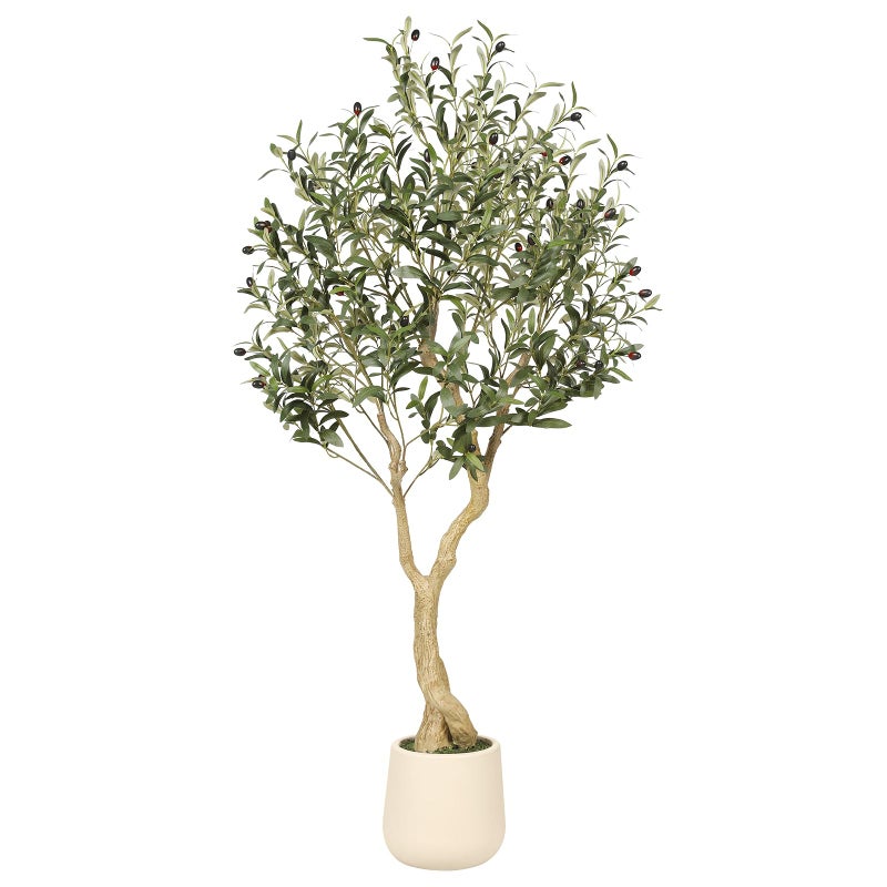 Realead Olive Trees Artificial Indoor - 5FT Faux Olive Tree with White Tall Exquisite Planter - Realistic Fake Olive Tree with Thick Trunk and Lifelike Branches for Home Office Decor - Image 1