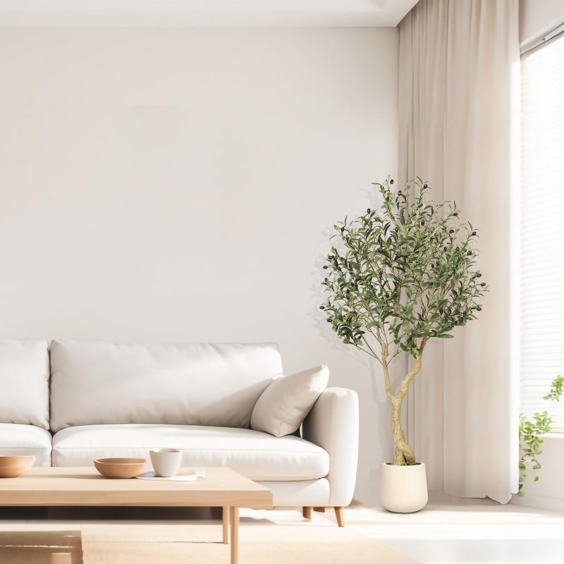 Realead Olive Trees Artificial Indoor - 5FT Faux Olive Tree with White Tall Exquisite Planter - Realistic Fake Olive Tree with Thick Trunk and Lifelike Branches for Home Office Decor - Image 2