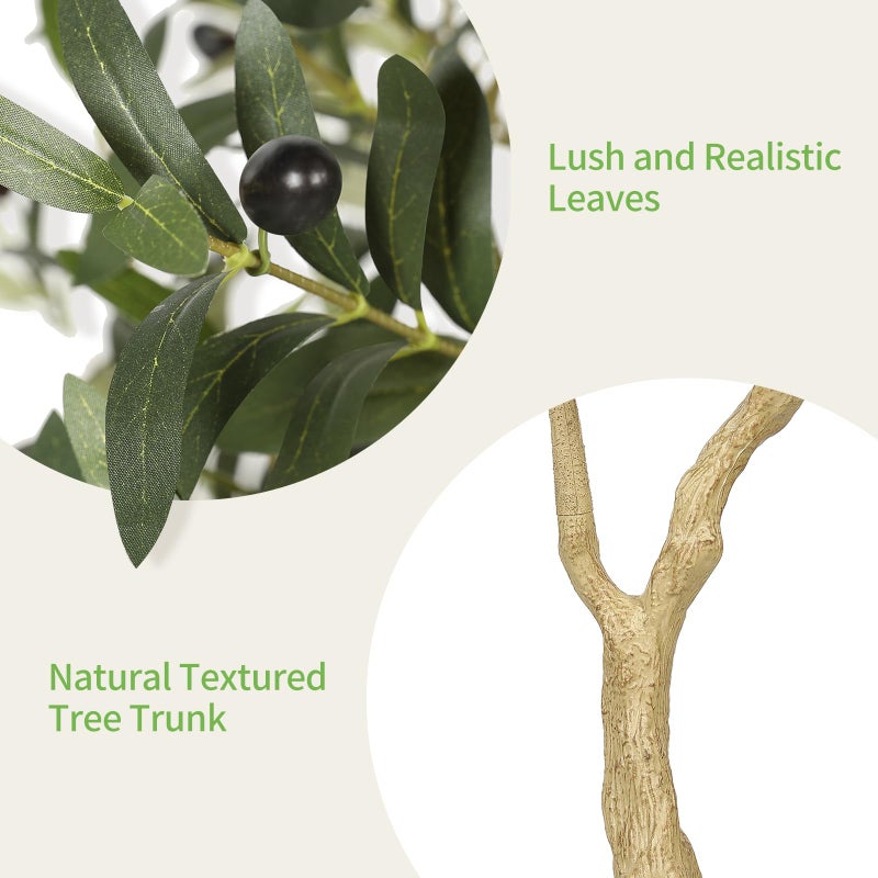 Realead Olive Trees Artificial Indoor - 5FT Faux Olive Tree with White Tall Exquisite Planter - Realistic Fake Olive Tree with Thick Trunk and Lifelike Branches for Home Office Decor - Image 4