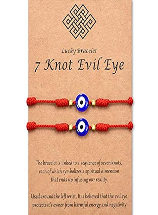 VIUJUH 7 Knot Kabbalah Evil Eye Charm Bracelets for Protection and Luck Adjustable Hand-Woven Cord Thread Friendship Bracelet Amulet Jewelry (7 knot evil eye Red) - Image 1