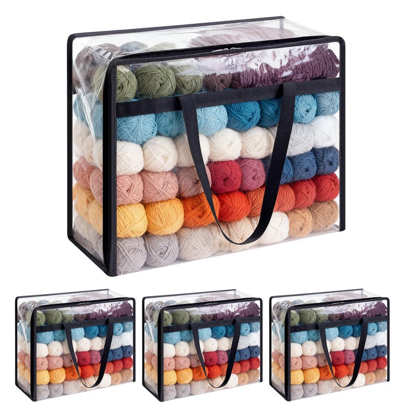 Hobekoee 4 Packs Yarn Storage Bags,18x15x9 inches Large Yarn Bag with Dual Zippers & Handle,Clear Yarn Storage Organizer for Various Yarn Balls,Knitting and Crochet Projects - Image 1