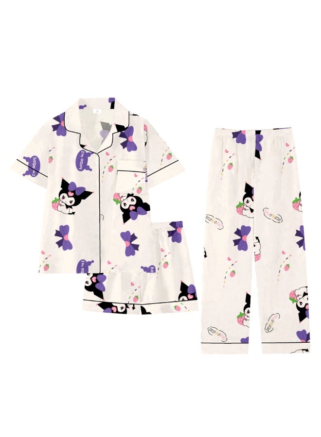 general Kuromi girls' pajamas, cloud cotton summer three-piece suit, children's short-sleeved trousers, thin section, girls' pajamas, big children's pajamas - Image 1