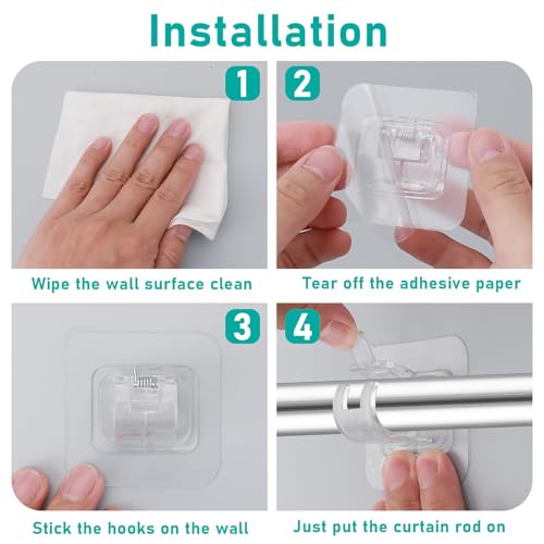 Gozaqe Plastic Self Adhesive Curtain Rod Holder - 6 PCS Without Drilling, Nail Free Adjustable Hooks for Home Bathroom and Hotel (Transparent) - Image 3