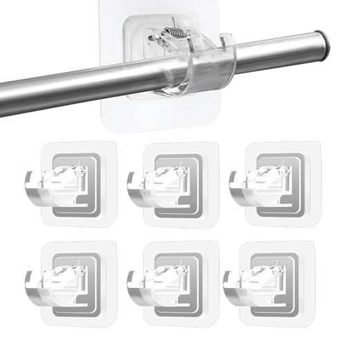 Gozaqe Plastic Self Adhesive Curtain Rod Holder - 6 PCS Without Drilling, Nail Free Adjustable Hooks for Home Bathroom and Hotel (Transparent) - Image 1