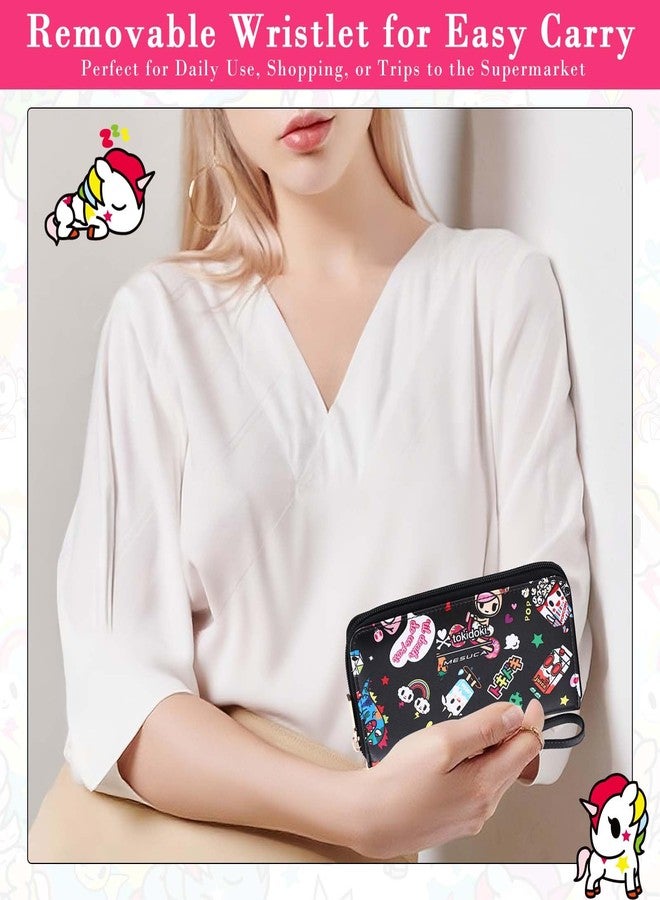 Tokidoki Leather Wallets for Women Clutch Handbags Large Capacity Purse Credit Card Holder Cash Pocket with Grip Hand Strap Long (Black2) - Image 2