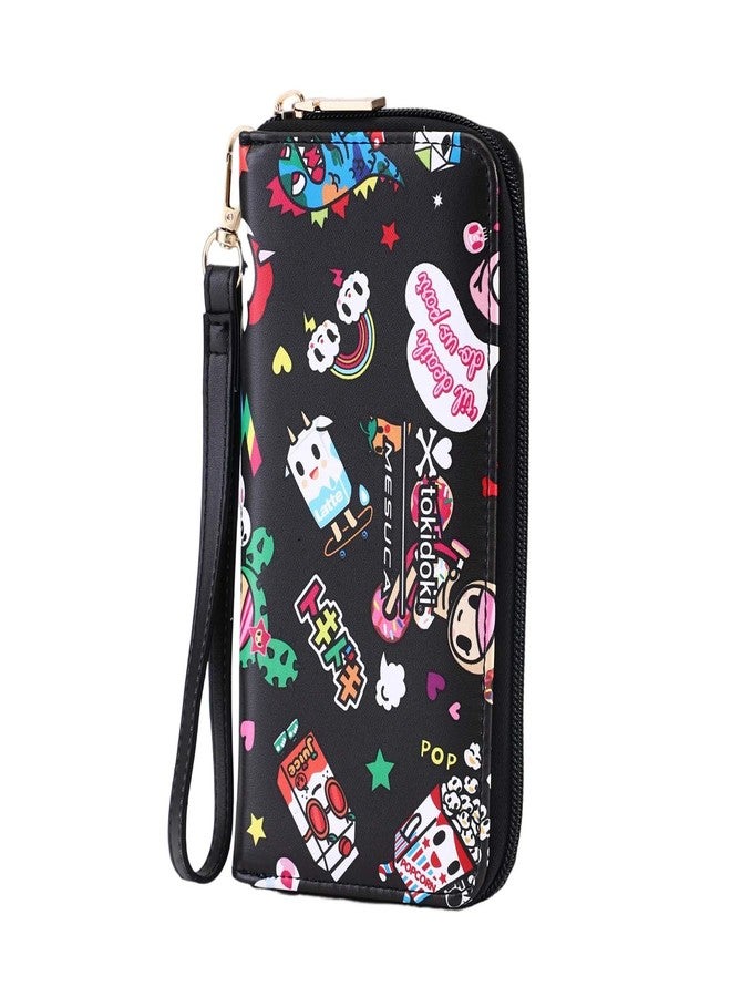 Tokidoki Leather Wallets for Women Clutch Handbags Large Capacity Purse Credit Card Holder Cash Pocket with Grip Hand Strap Long (Black2) - Image 1