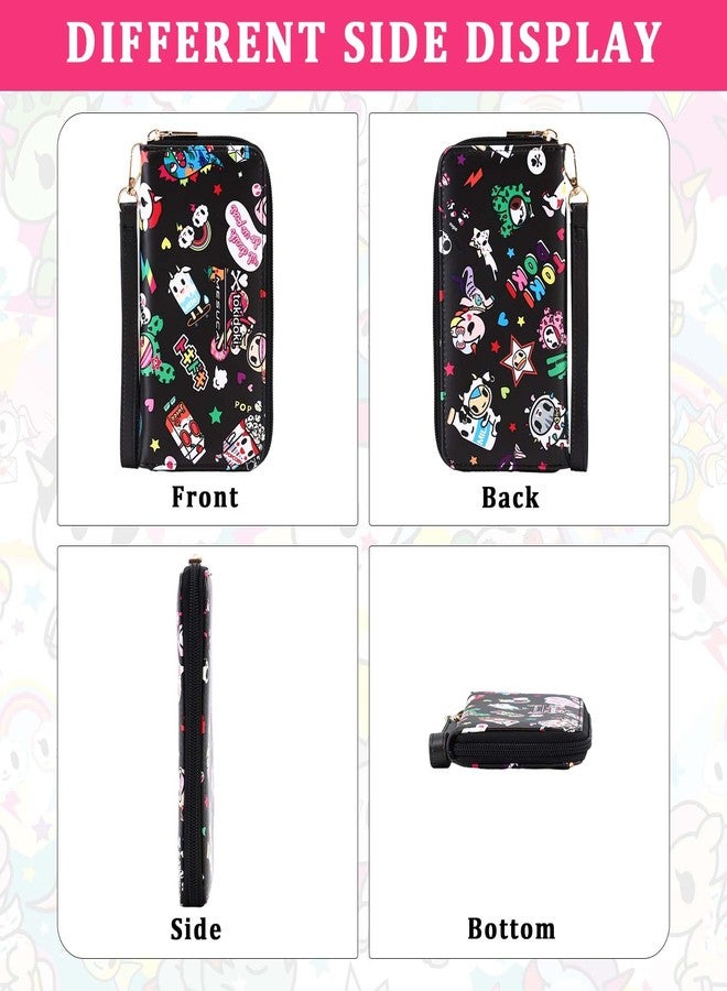Tokidoki Leather Wallets for Women Clutch Handbags Large Capacity Purse Credit Card Holder Cash Pocket with Grip Hand Strap Long (Black2) - Image 5