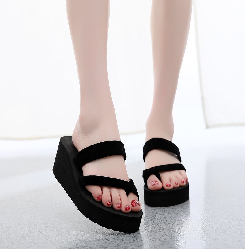 Fashionable Womens Slippers Summer Thick Sole G set of black (6.5cm) G set of black (6.5cm)