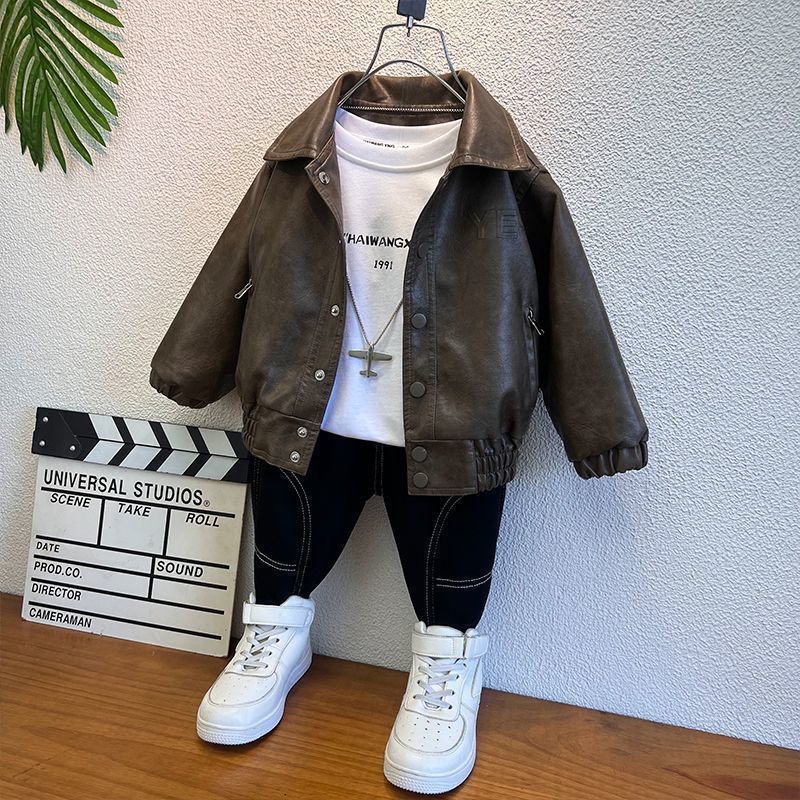 Boys Coat Arrival Light Luxury Vintage Children'S Leather Coat Duffy Handsome Boy Motorcycle Leather Jacket - Image 4