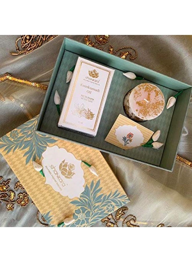 Shankara The Timeless Radiance Combo - Kumkumadi Oil, 18 ml with Luxury Soy Candle with Saffron Essence and Personalized Gift Card - Image 1