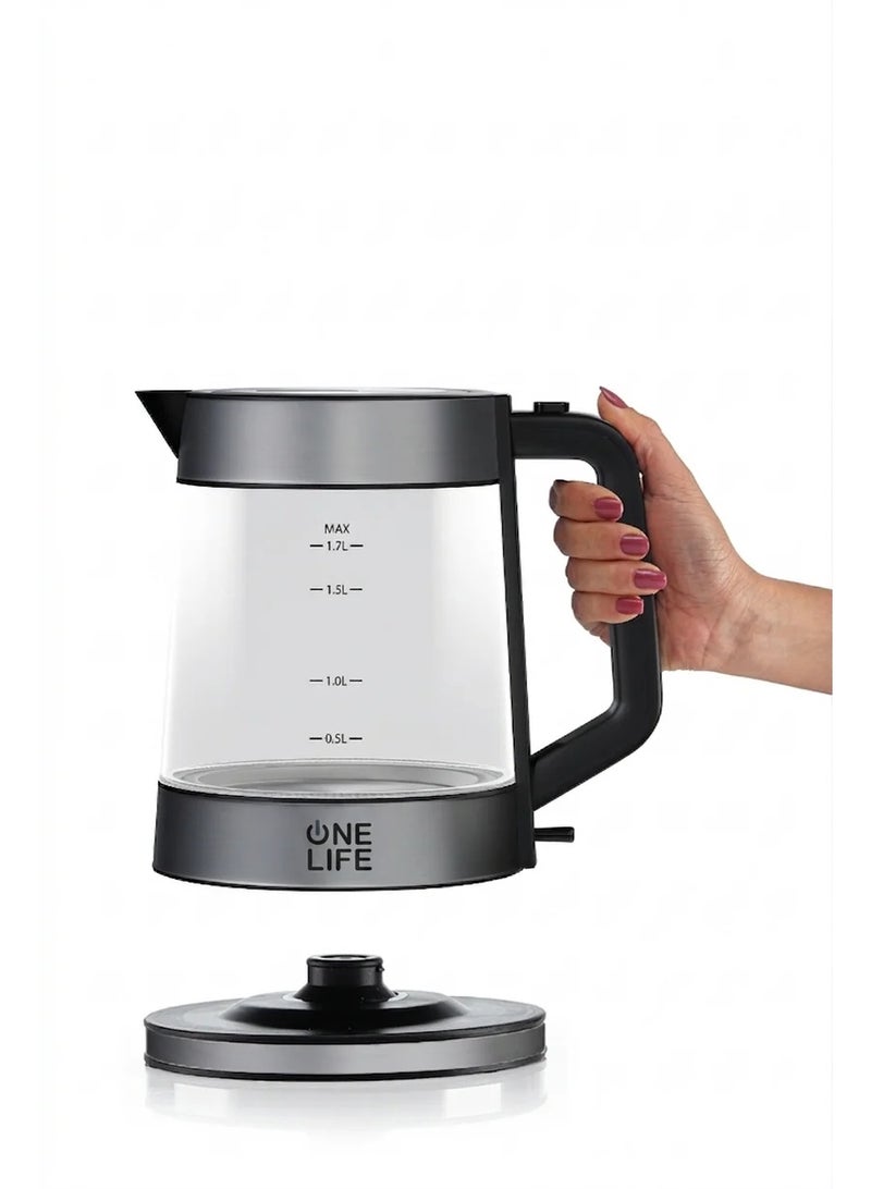 OneLife One Life Water Kettle - 1.7 Liter - EKC190B-2200 Watt - Glass and Stainless - Image 5