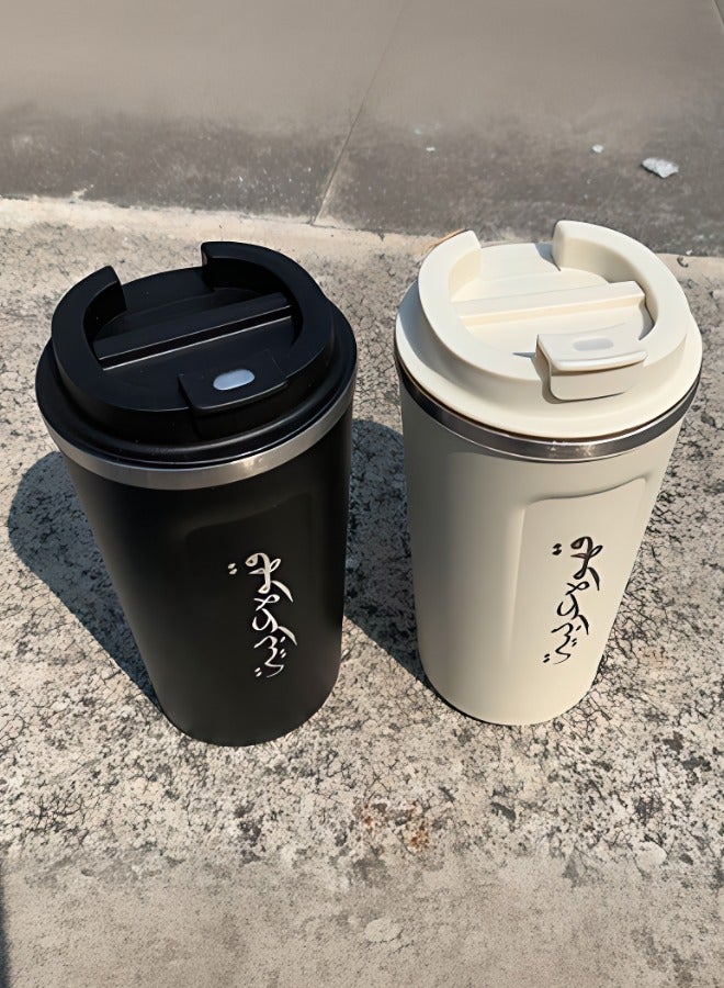 1 قطعة كوب قهوة من الفولاذ المقاوم للصدأ الأسود كوب عازل للحرارة كوب مسلم مع غطاء - Image 2