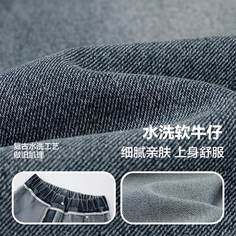 Children'S Clothing Boys' Jeans Long Pants Medium And Large Children Solid Color Sports Wide-Leg Pants Fleece-Lined Straight Pants Fleece-Lined Warm - Image 5