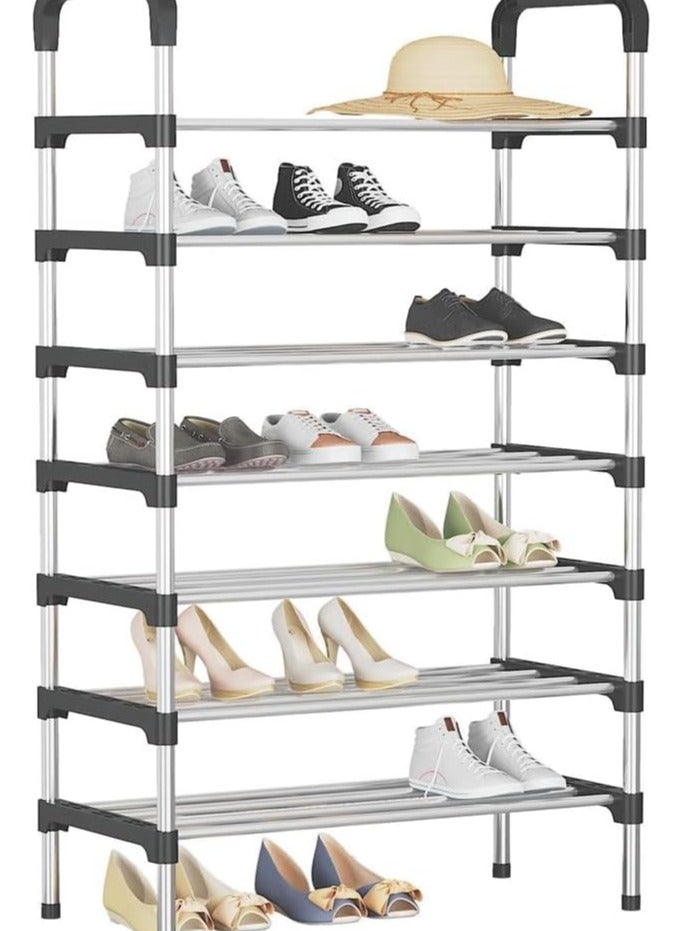 بيوينتي الحجم والقدرة الكبيرة هذا رف تخزين الأحذية من 7 طبقات قياس L: 60 سم. يمكن أن يخزن رف الأحذية القابل للتراكم ما يصل إلى 19-21 أزواج من الأحذية للرجال والنساء ، وتخزين أسفل إضافي للحذاء. - Image 1