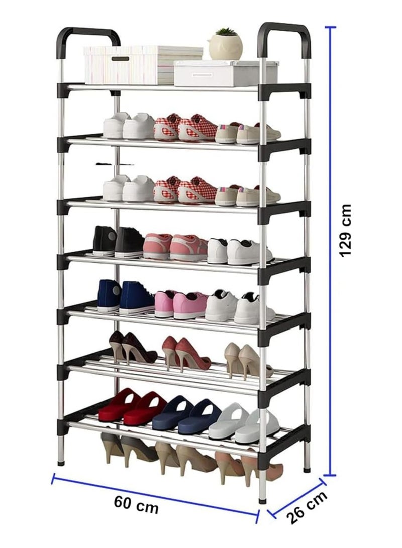 بيوينتي الحجم والقدرة الكبيرة هذا رف تخزين الأحذية من 7 طبقات قياس L: 60 سم. يمكن أن يخزن رف الأحذية القابل للتراكم ما يصل إلى 19-21 أزواج من الأحذية للرجال والنساء ، وتخزين أسفل إضافي للحذاء. - Image 2