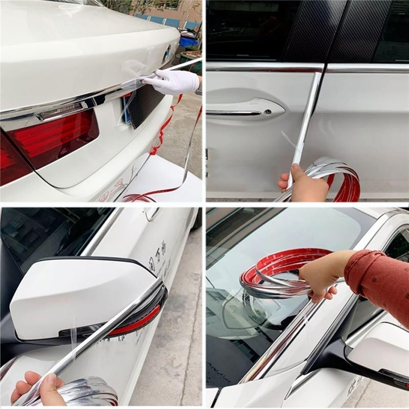 hothuimin 16.5ft Universal Automotive Trim Molding, Car Scratchproof Tape, Self Adhesive Car Decorative Strip, DIY Moulding Trim Strip Line Decoration for Car/Truck Door Window Side(Chrome,50mm(1.96Inch)) - Image 3