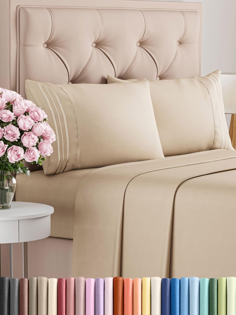 CGK Unlimited Queen Size 4 Piece Sheet Set - Comfy Breathable & Cooling Bed Sheets Set - Hotel Luxury Bedding for Women, Men, Kids, Teens, Boys & Girls - Deep Pockets, Ultra-Soft, Wrinkle Free - Oeko-Tex - Cream - Image 1