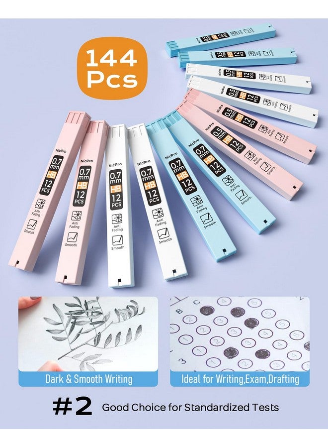 Nicpro 23Pcs Pastel Mechanical Pencil 0.5 & 0.7 Mm With Case For School, With 12 Tubes Hb Lead Refills, 3 Erasers, 9 Eraser Refills For Student Writing, Drawing, Sketching, Blue & Pink & White Colors - Image 3