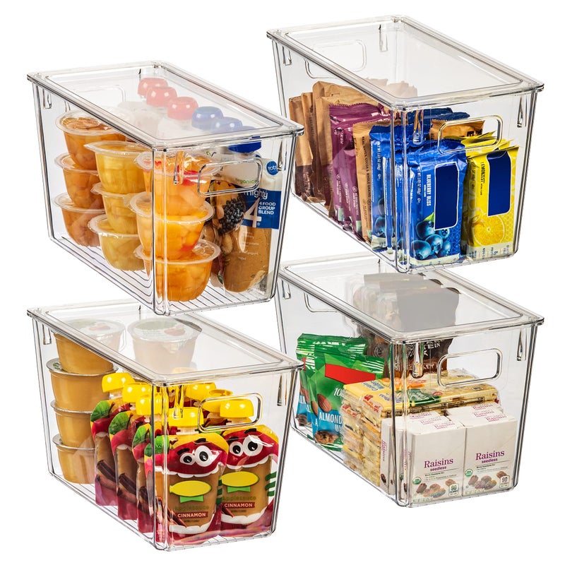 ClearSpace Modern Plastic Storage Bins with Lids  Perfect Kitchen Organization or Pantry Fridge Organizer 4 Pack 125 x 6 x 7 9L Capacity Each BPA Free Stackable