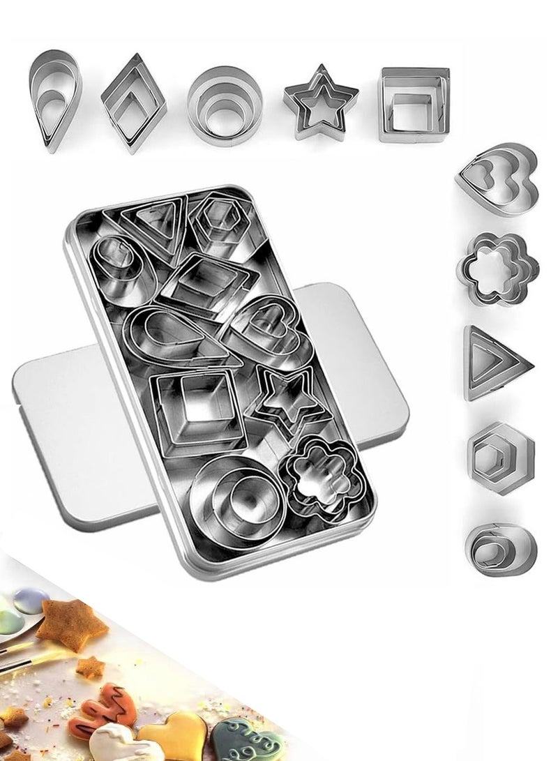 Forest Home 30Pcs Mini Cookie Cutter Set with Box, Small Stainless Steel Veggie Cutters, Polymer Clay Cutters for Kids, Geometric Set for Biscuit Cutter, Tiny Fruit Cutter - Image 1