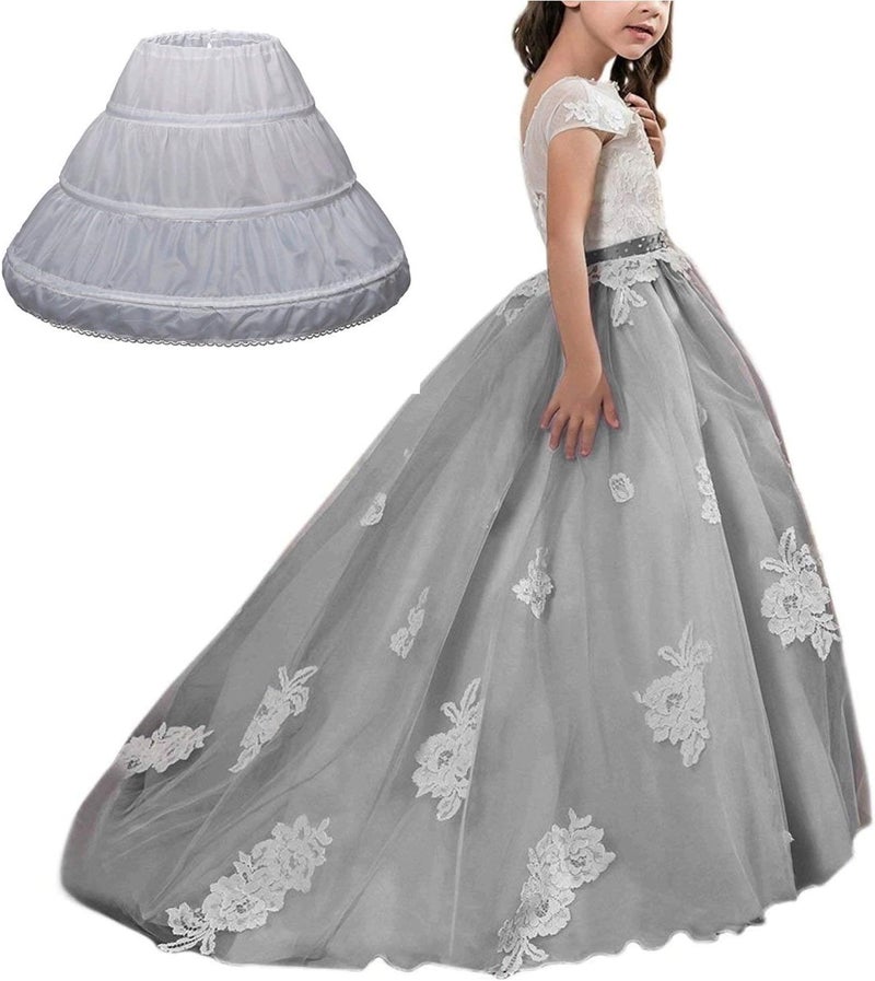 AbaoSisters ABAO SISTER Girls Petticoat 3 Hoops Half Slip Flower Girl Crinoline Skirt for Girls Underskirt Ball Gown - Image 1