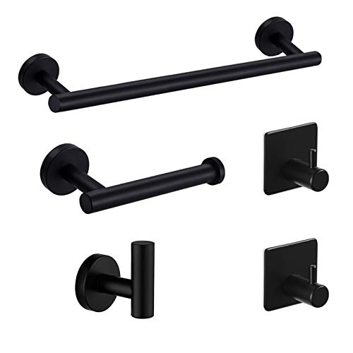 Nolimas 5Pieces Matte Black Bathroom Hardware Set Included 16" Lengthen Hand Towel Bar,Toilet Paper Holder,3pcs Robe Towel Hooks SUS304 Stainless Steel Bathroom Accessories Kit - Image 1