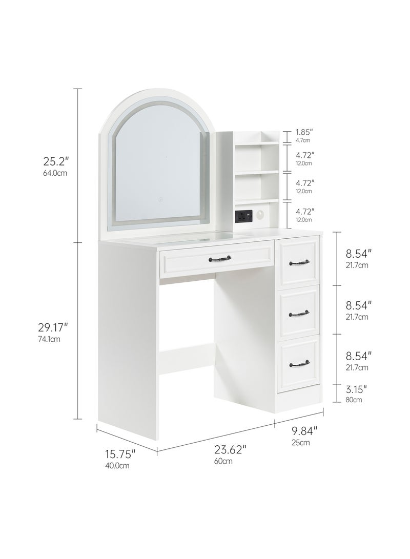 شوغوري طاولة تزيين مع مرآة وإضاءة، طاولة تزيين للمكياج مع خزانة جانبية، طاولة تزيين بأربعة أدراج وغطاء زجاجي، طقم تزيين عصري مع مقبس كهربائي ومرآة كبيرة - Image 3