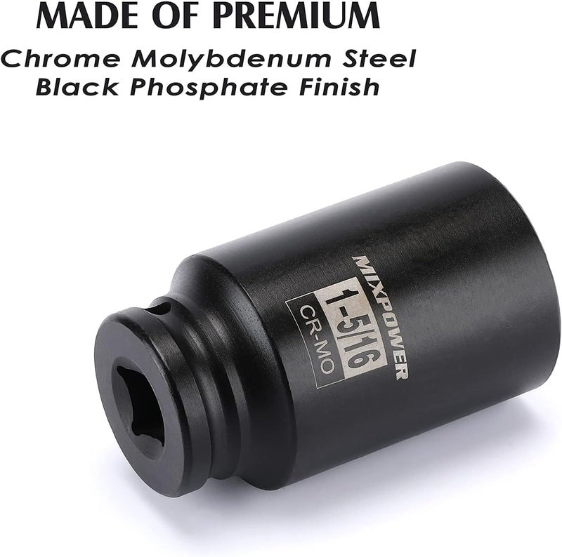 MIXPOWER 1/2" Drive Deep Impact Socket, CR-MO, 1-5/16", 6 Point, Axle Nut Impact Grade Socket for Easy Removal - Image 4