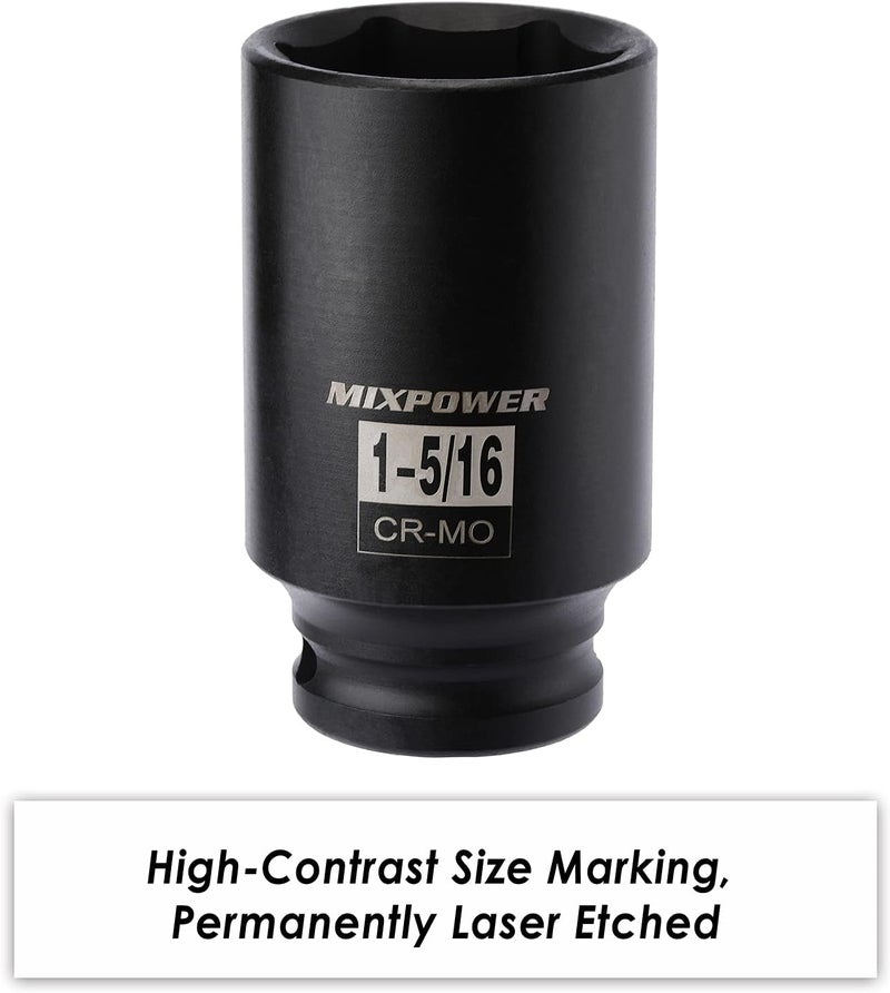MIXPOWER 1/2" Drive Deep Impact Socket, CR-MO, 1-5/16", 6 Point, Axle Nut Impact Grade Socket for Easy Removal - Image 5