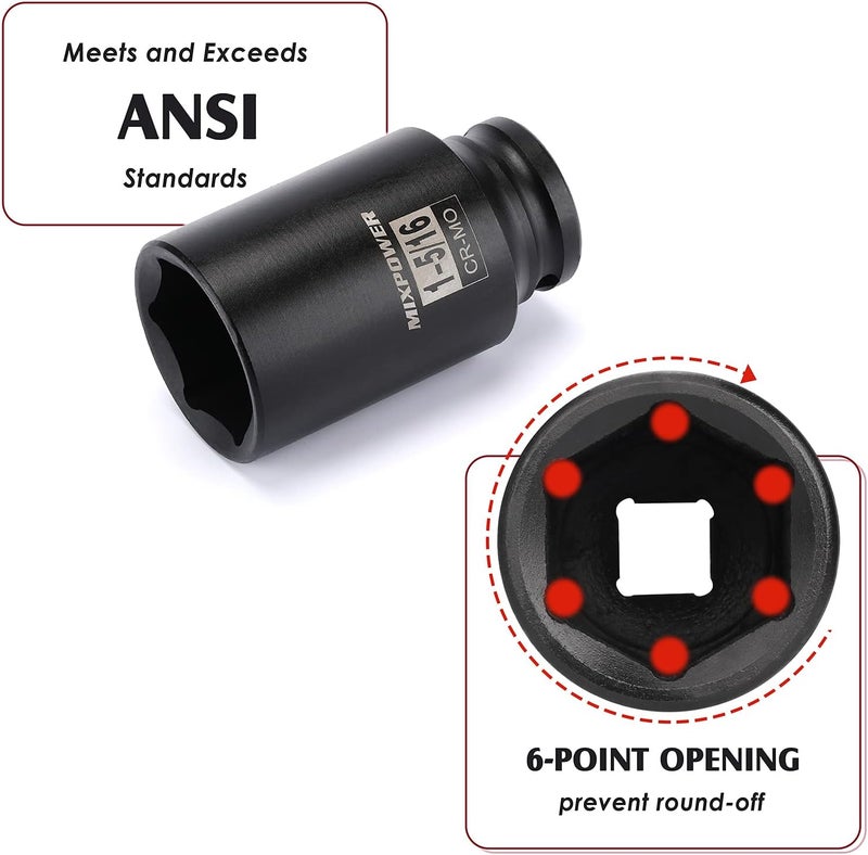 MIXPOWER 1/2" Drive Deep Impact Socket, CR-MO, 1-5/16", 6 Point, Axle Nut Impact Grade Socket for Easy Removal - Image 3