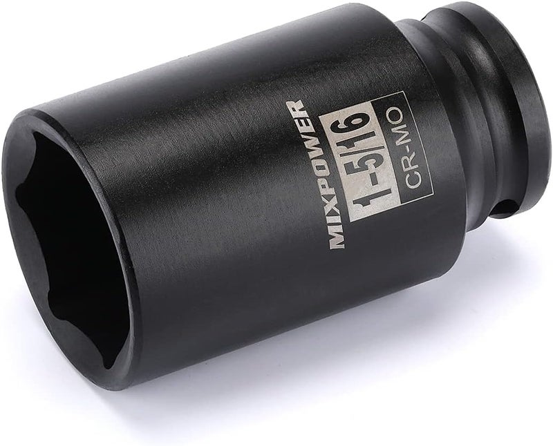 MIXPOWER 1/2" Drive Deep Impact Socket, CR-MO, 1-5/16", 6 Point, Axle Nut Impact Grade Socket for Easy Removal - Image 1
