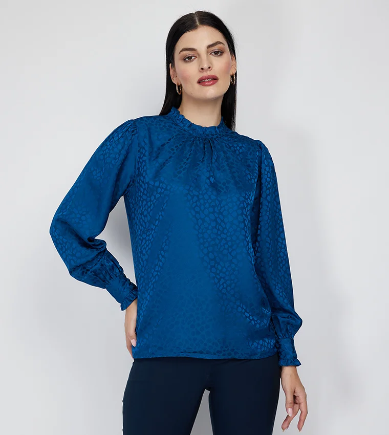 بيفرلي هيلز بولو كلوب بلوزة برقبة مكشكشة وأكمام طويلة بطبعة جلد الفهد