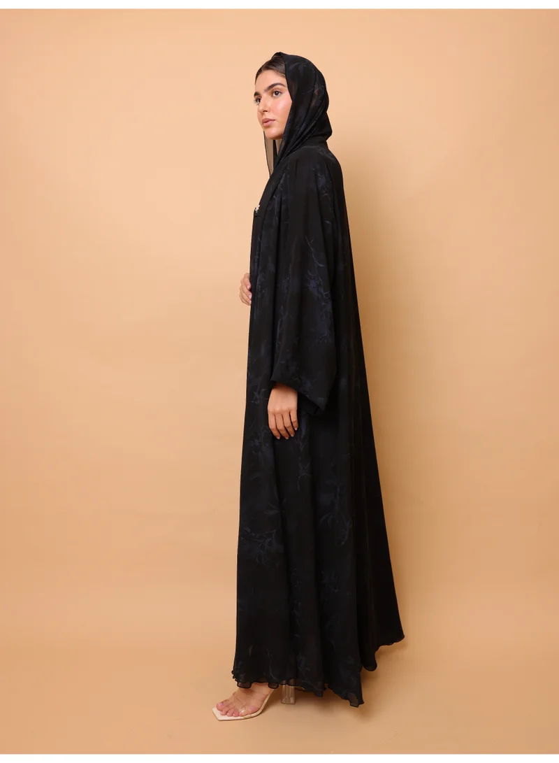 IKKXA  Midnight Black Floral Printed Abaya for Women | Best Price UAE