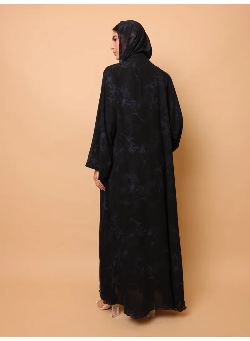 IKKXA  Midnight Black Floral Printed Abaya for Women | Best Price UAE